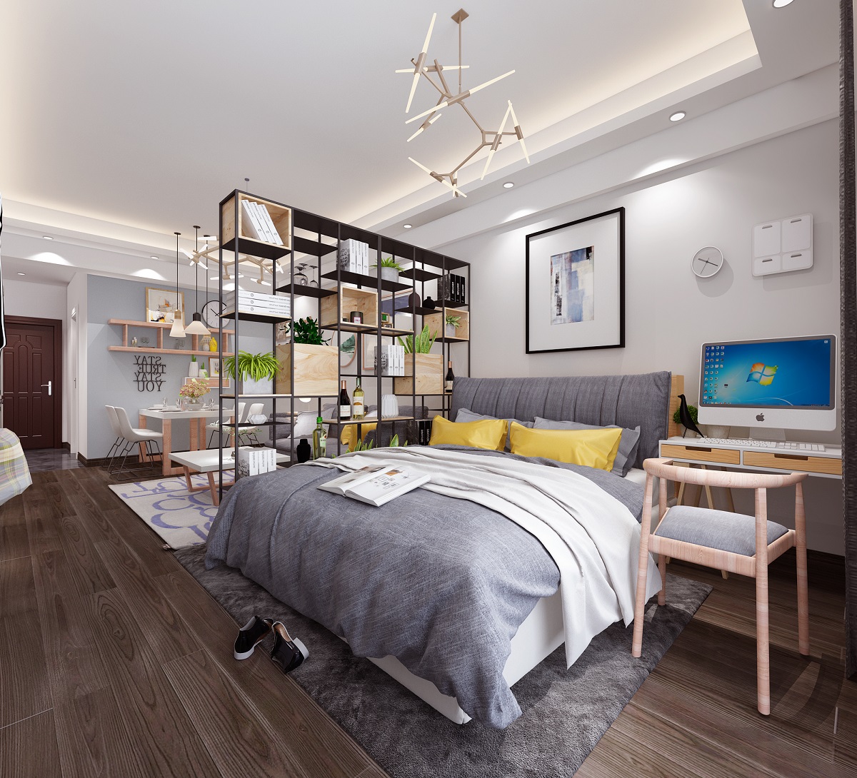 地王單身公寓55平米北歐風格裝修案例-臥室