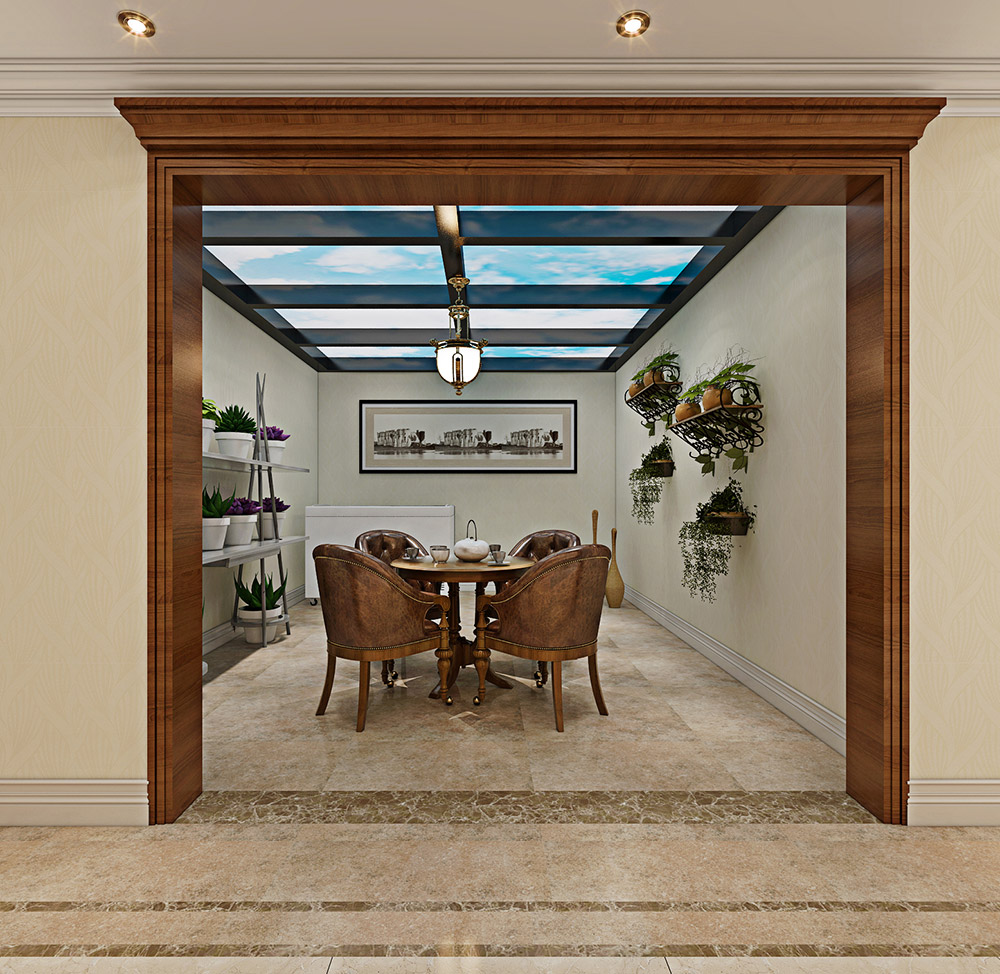 包頭小白河別墅320平米簡美風格裝修案例-會客室
