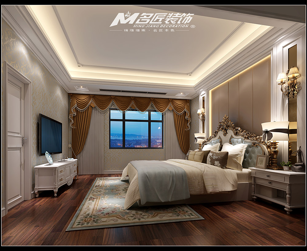 輕奢風格室內裝修效果圖-新壇自建樓平層250平米-臥室