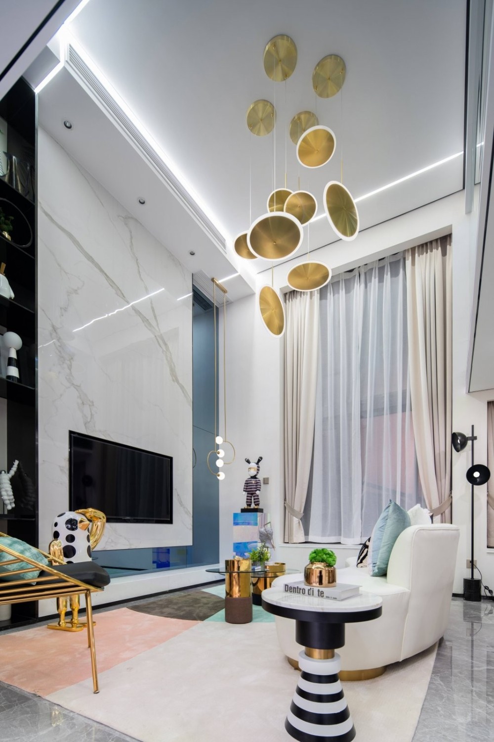 現代輕奢風格室內家裝案例效果圖-客廳天花吊頂