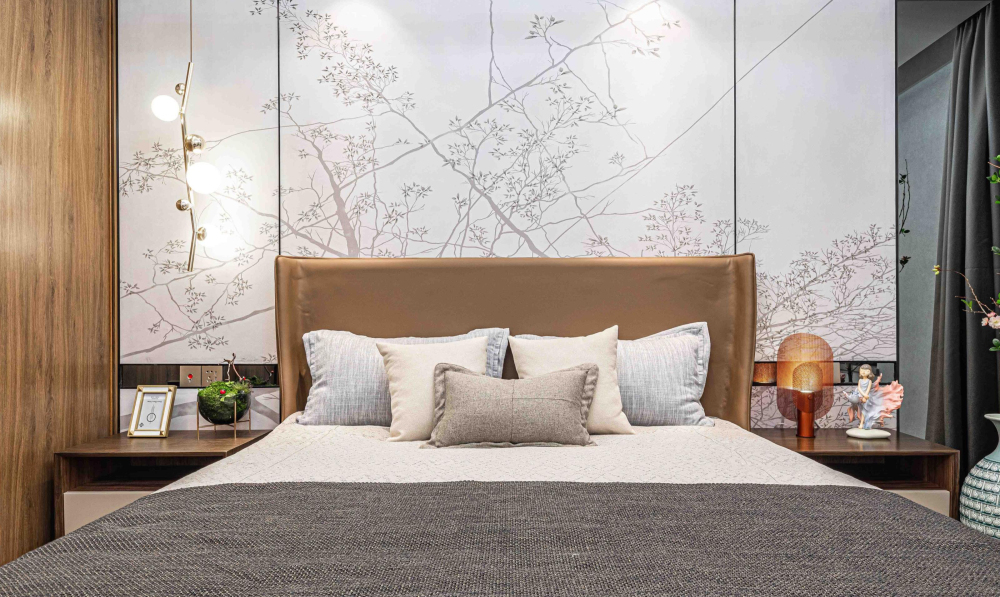 新中式風格室內設計家裝案例-臥室背景墻
