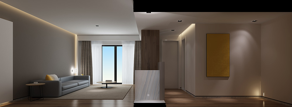 簡約輕奢風格室內裝修設計效果圖-富春山居四居190平米-室內客廳裝修設計