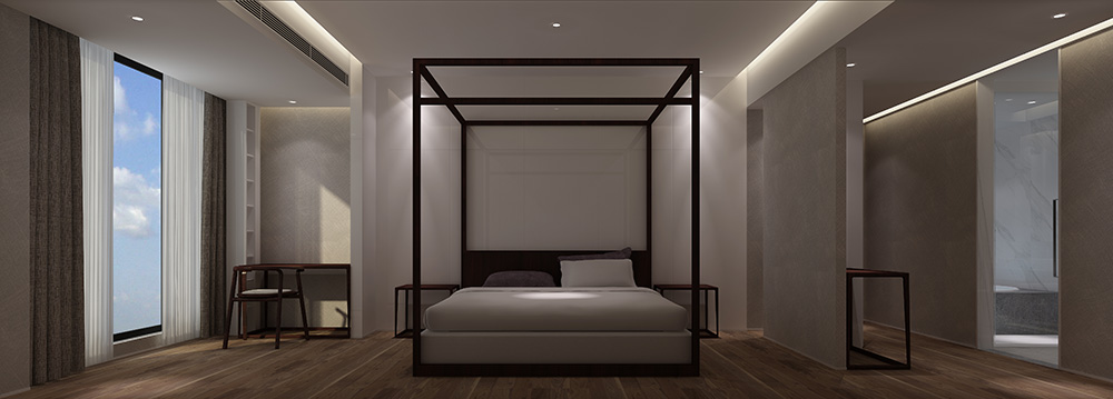 新中式風格室內裝修設計效果圖-雅頌流花君庭平層-室內主臥裝修設計