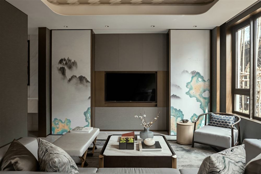 廣州市華遠云和墅新中式風格三居室裝修案例