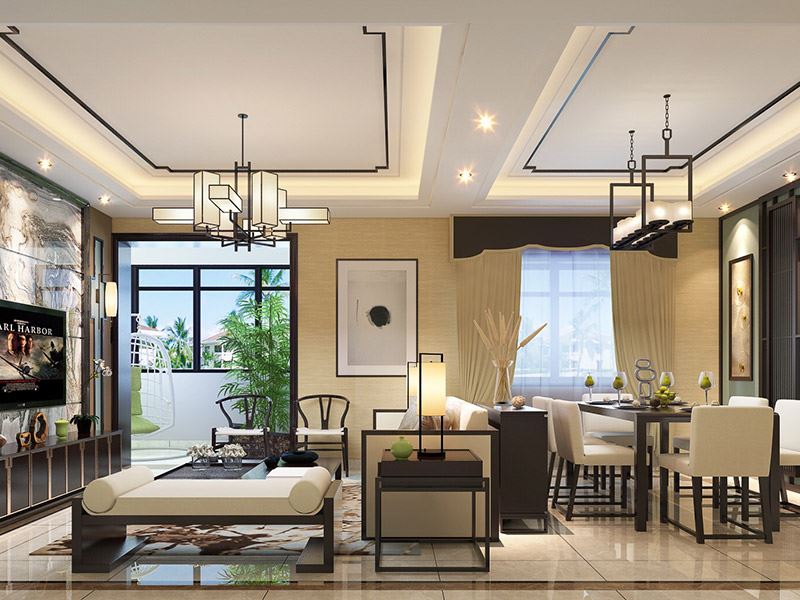 內江市甜城國際社區新中式風格三居室裝修案例