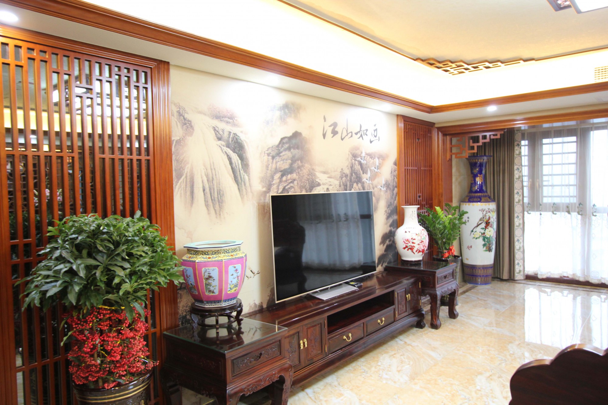 綿陽市富樂小區新中式風格五居室裝修案例