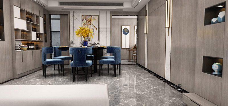 簡歐輕奢風格室內裝修效果圖-萬福新城四居166平米-餐廳