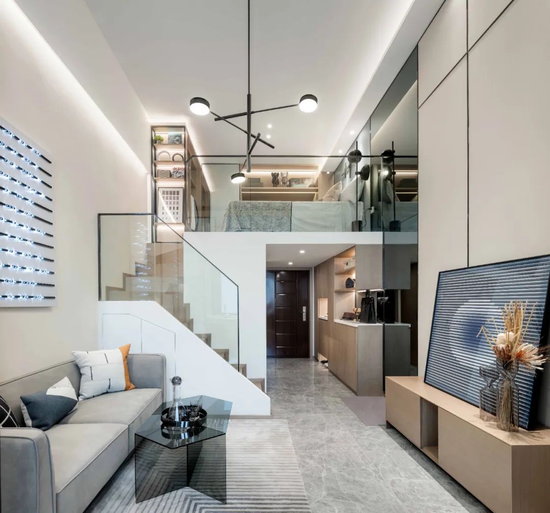 現代輕奢風格復式公寓室內裝修設計-客廳