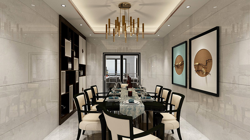 新中式風格室內裝修效果圖-美的翰城四居155平米-餐廳