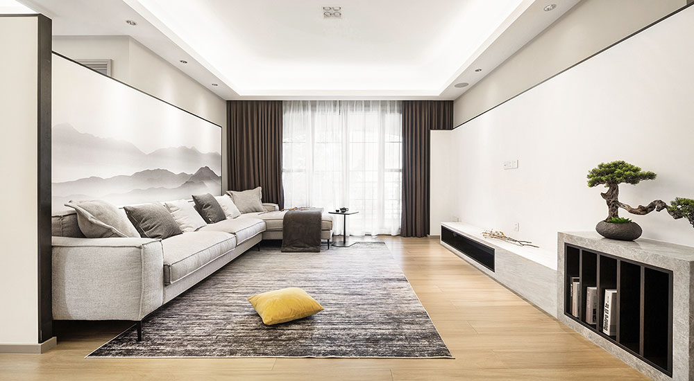 簡約中式風格室內家裝案例效果圖-客廳沙發