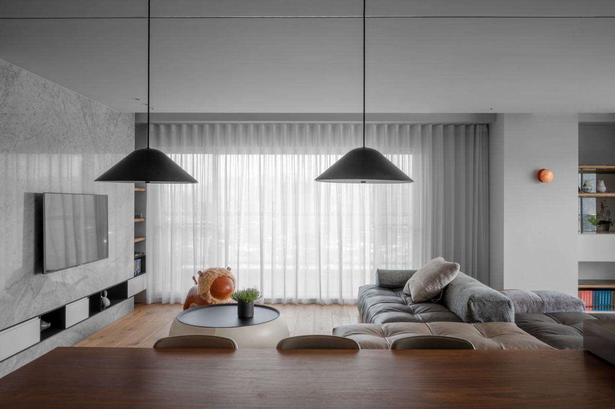 高級黑白灰現代簡約風格室內裝修設計-客廳