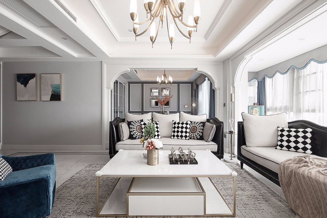 美式輕奢風格家裝設計別墅裝修效果圖-客廳沙發