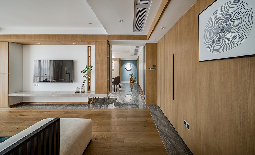 現代簡約風格室內裝修設計效果圖-保利碧桂園悅公館三居176平米-室內裝修設計客廳