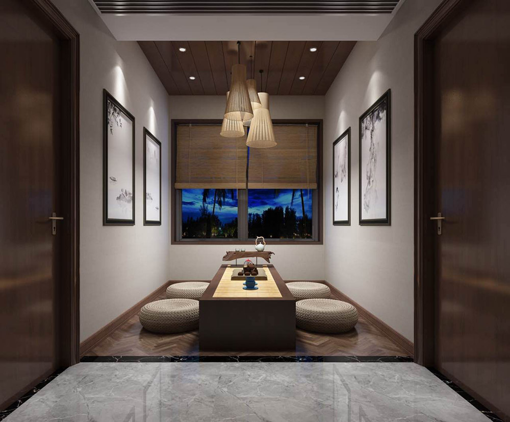 新中式風格室內裝修效果圖-榕湖世家三居128平米-茶室