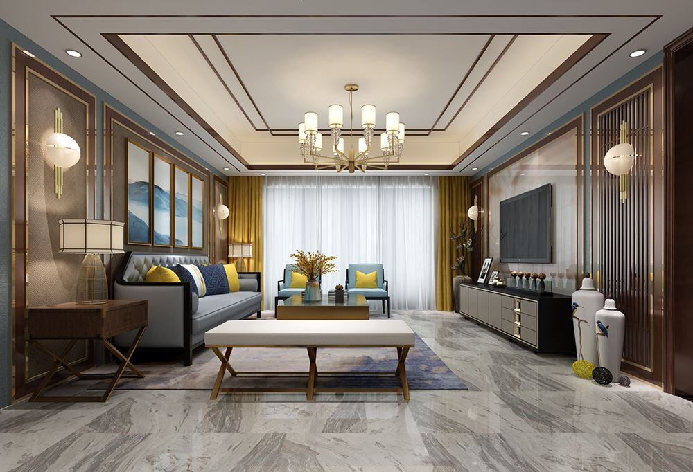 梅州市翠擁華庭新中式風格三居室裝修案例
