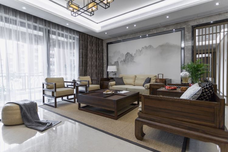 廣州市匯僑新城南區新中式風格三居室裝修案例