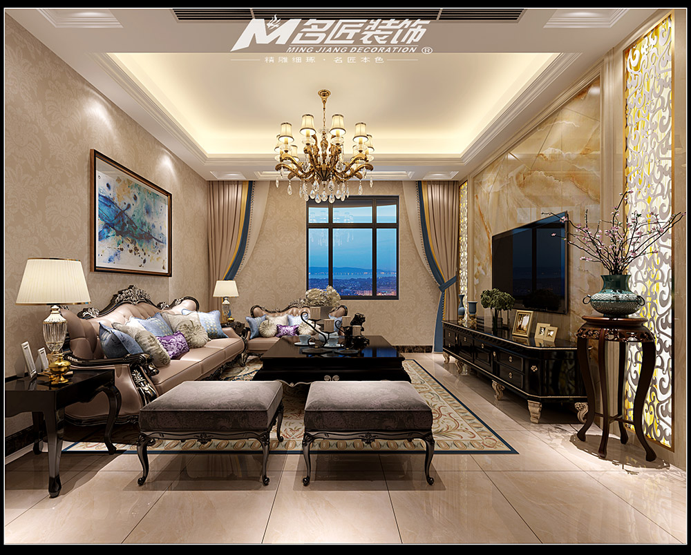 輕奢風格室內裝修效果圖-新壇自建樓平層250平米-客廳