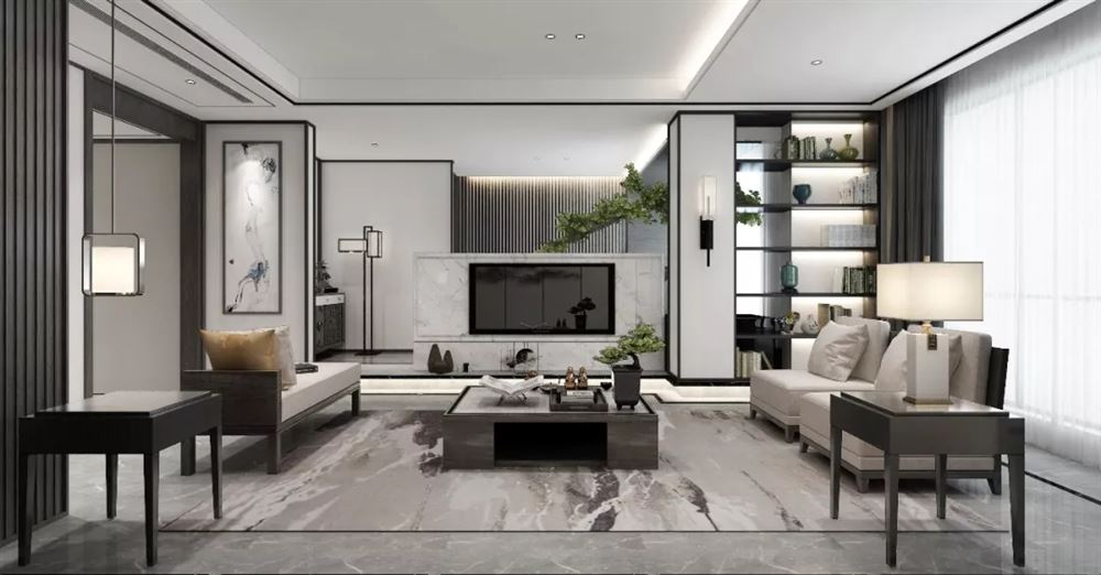 廣州市盛世名門新中式風格三居室裝修案例