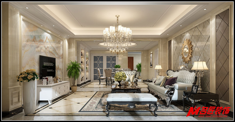 歐式輕奢風格室內裝修效果圖-電白碧桂園四居220平米-客廳