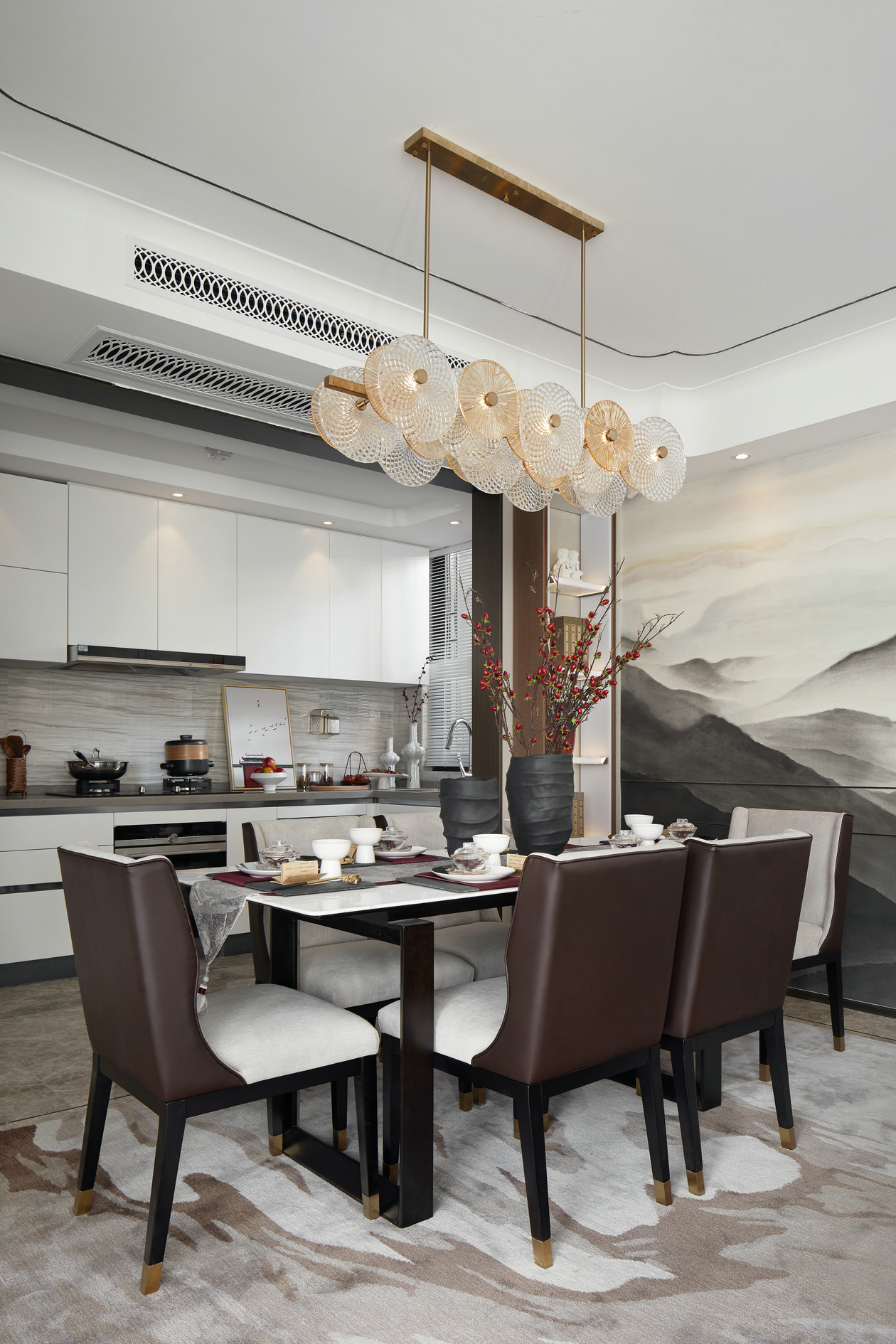 新中式風格室內家裝案例效果圖-餐廳