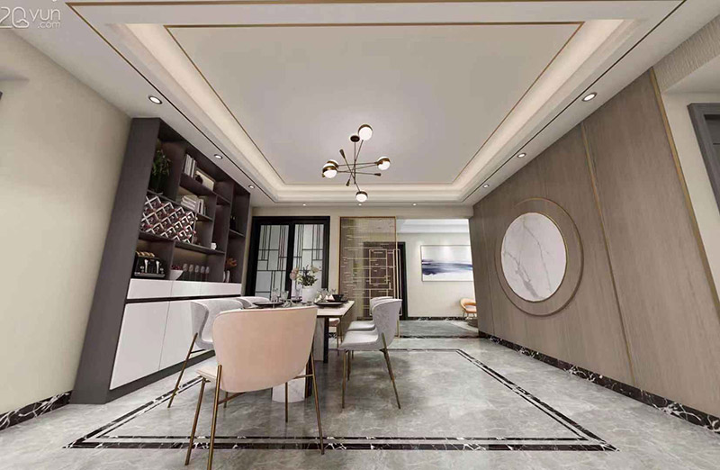 輕奢風格室內裝修效果圖-萬福新城四居150平米-餐廳
