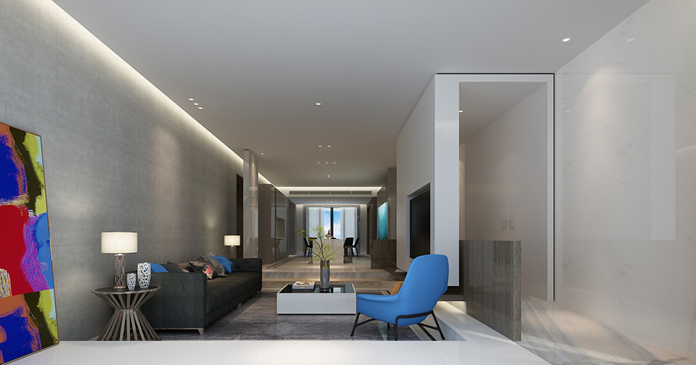現代簡約風格室內裝修設計效果圖-鉆石之家富春山居-室內客廳裝修設計