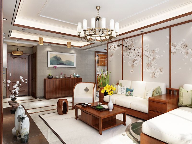 泰州市濱江國際新中式風格三居室裝修案例