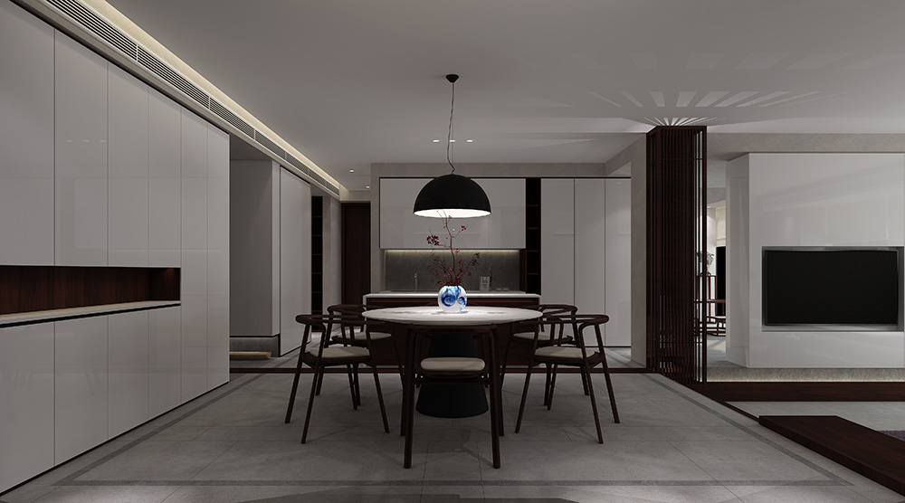 新中式風格室內裝修設計效果圖-雅頌流花君庭平層-室內餐廳裝修設計