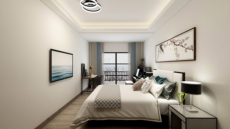 新中式風格室內裝修效果圖-美的翰城四居155平米-臥室