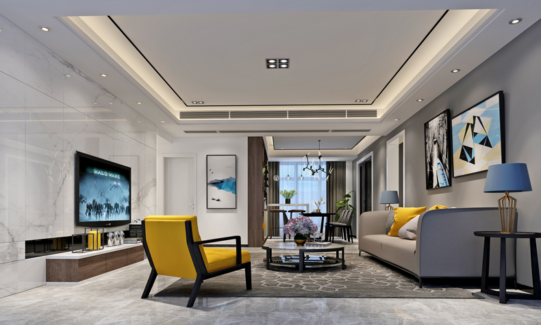 現代輕奢風格室內裝修設計效果圖-星星凱旋四居210平米-室內客廳裝修設計
