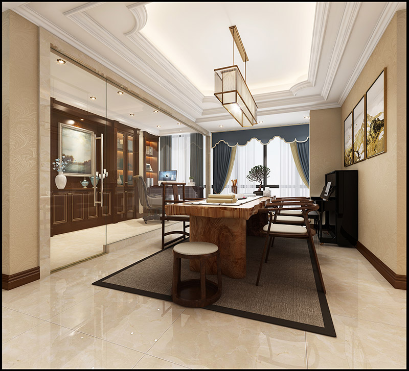 龍光天湖酈都復式240平米新中式風格裝修案例-起居室