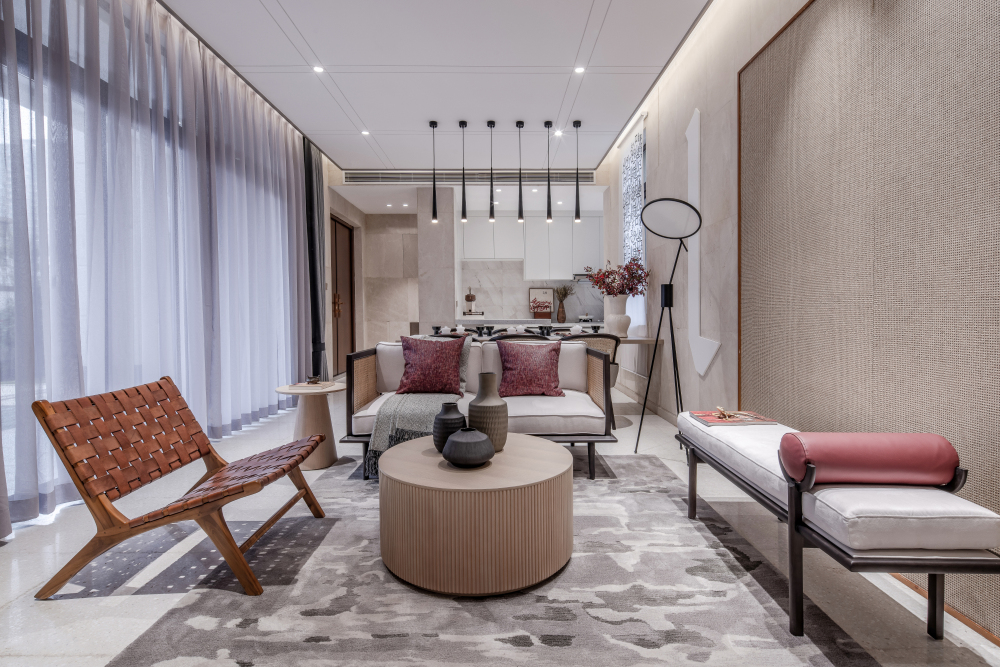新中式風格室內家裝案例效果圖-客廳