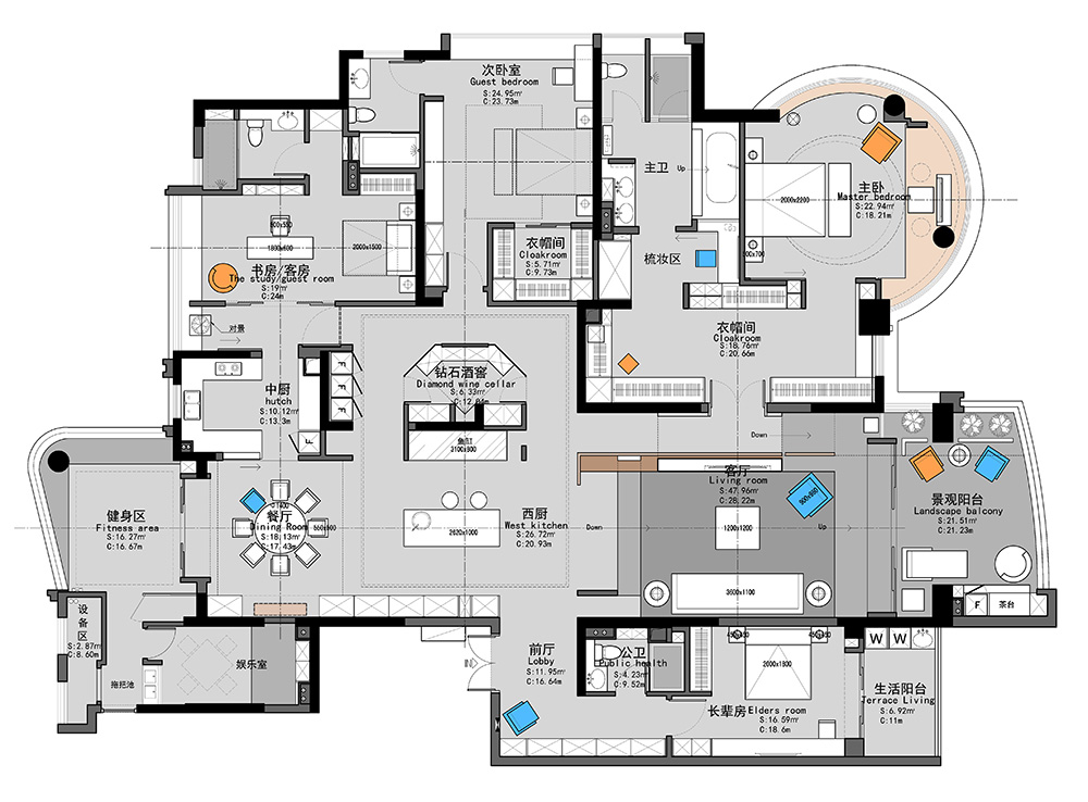 現代簡約風格室內裝修設計效果圖-鉆石之家富春山居-室內裝修設計平面圖
