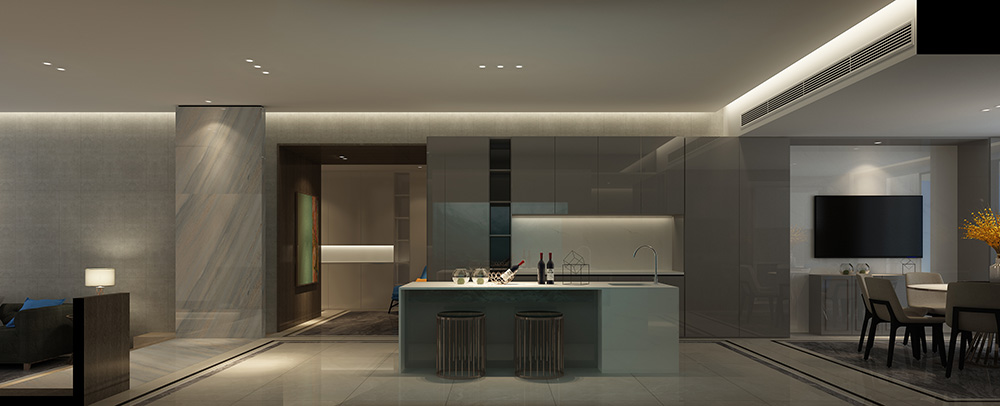 現代簡約風格室內裝修設計效果圖-鉆石之家富春山居-室內廚房裝修設計