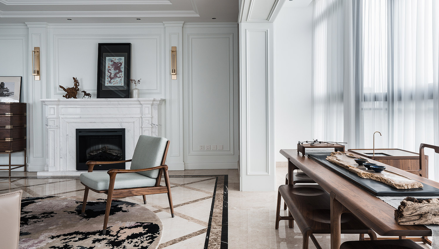 美式輕奢風格室內設計家裝案例-客廳茶室