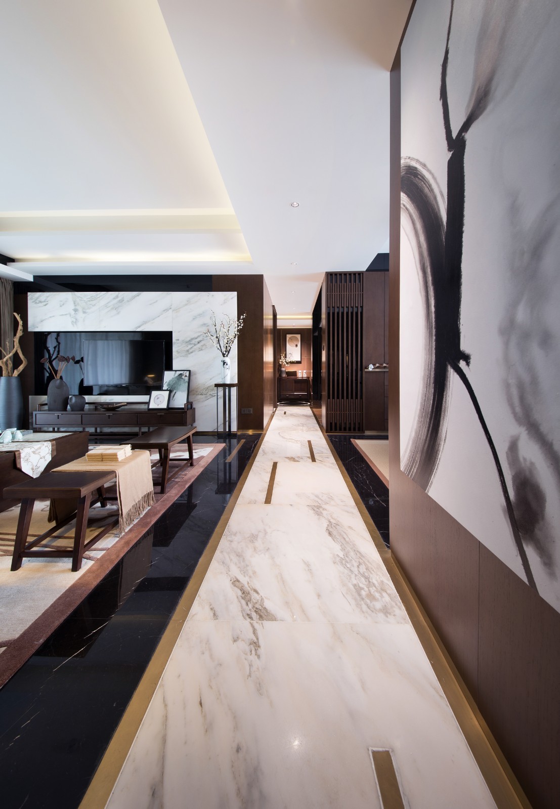 新中式風格室內設計家裝案例-客廳走廊