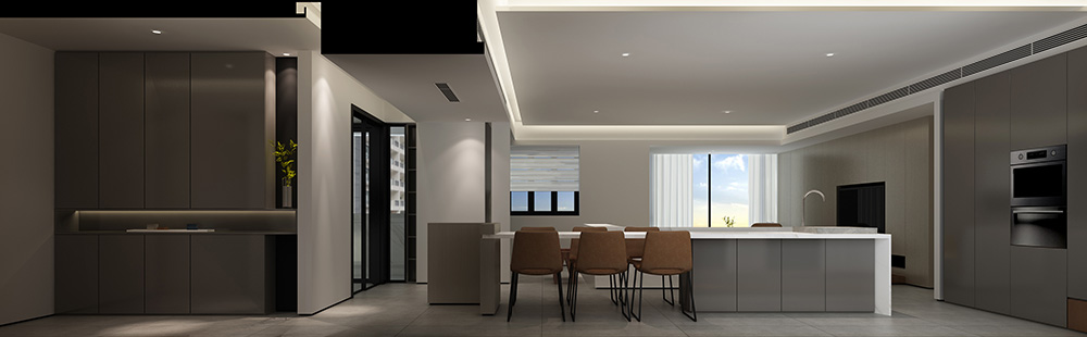 極簡風格室內裝修設計效果圖-悅江上品四居210平米-室內餐廳裝修設計