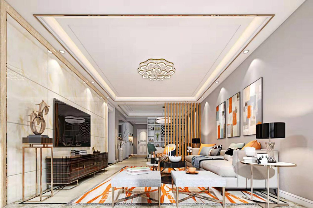 輕奢風格室內裝修效果圖-時代鋒尚平層175平米-客廳