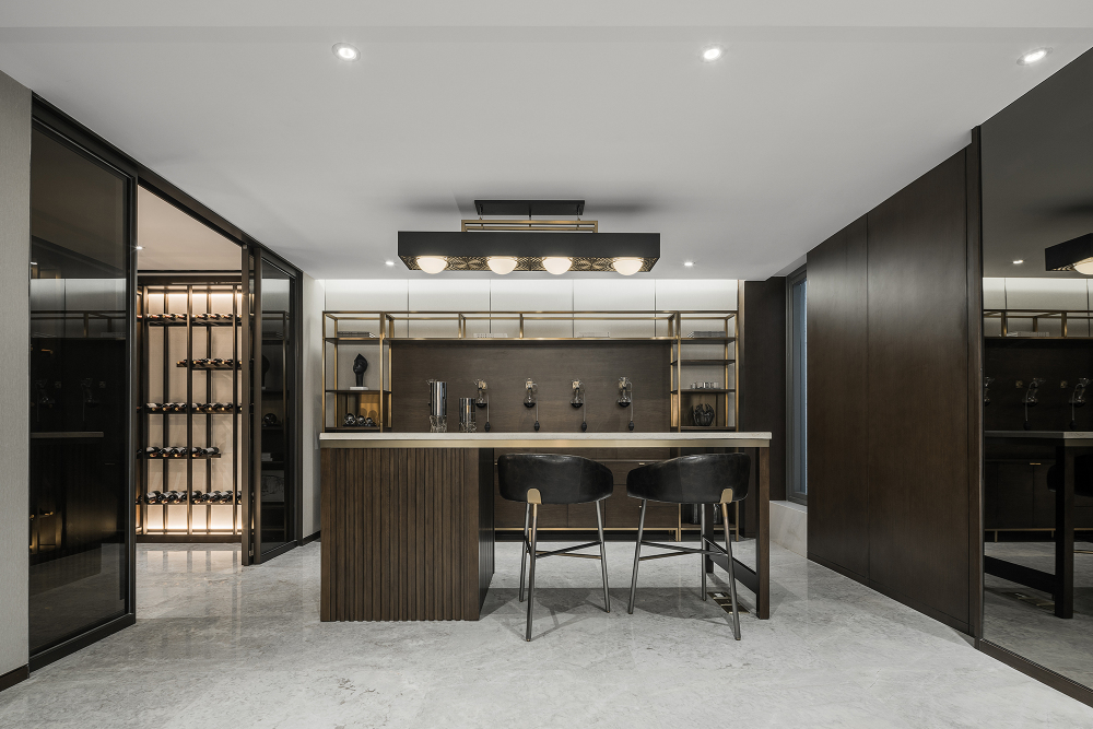 新中式風格室內家裝案例效果圖-酒柜吧臺