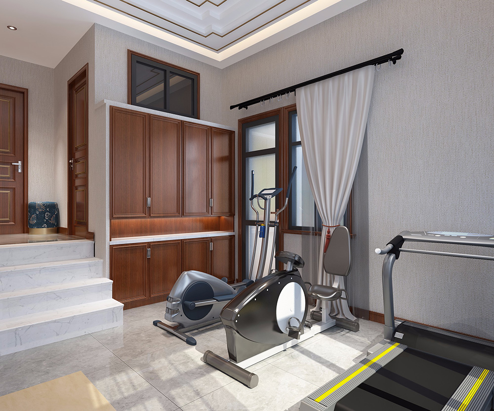 新中式風格別墅裝修設計效果圖-力迅榕墅里別墅450平米-別墅健身房裝修設計