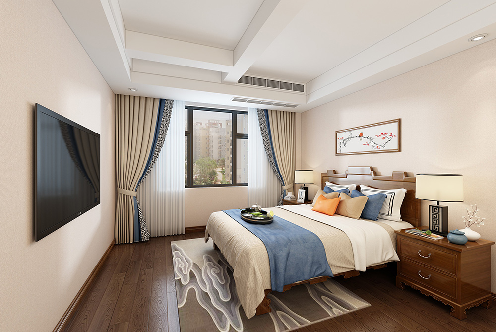 新中式風格室內裝修設計效果圖-博澳城復式235平米-室內客臥裝修設計