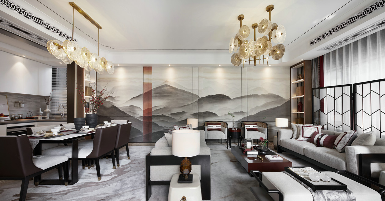 新中式風格室內家裝案例效果圖-客餐廳