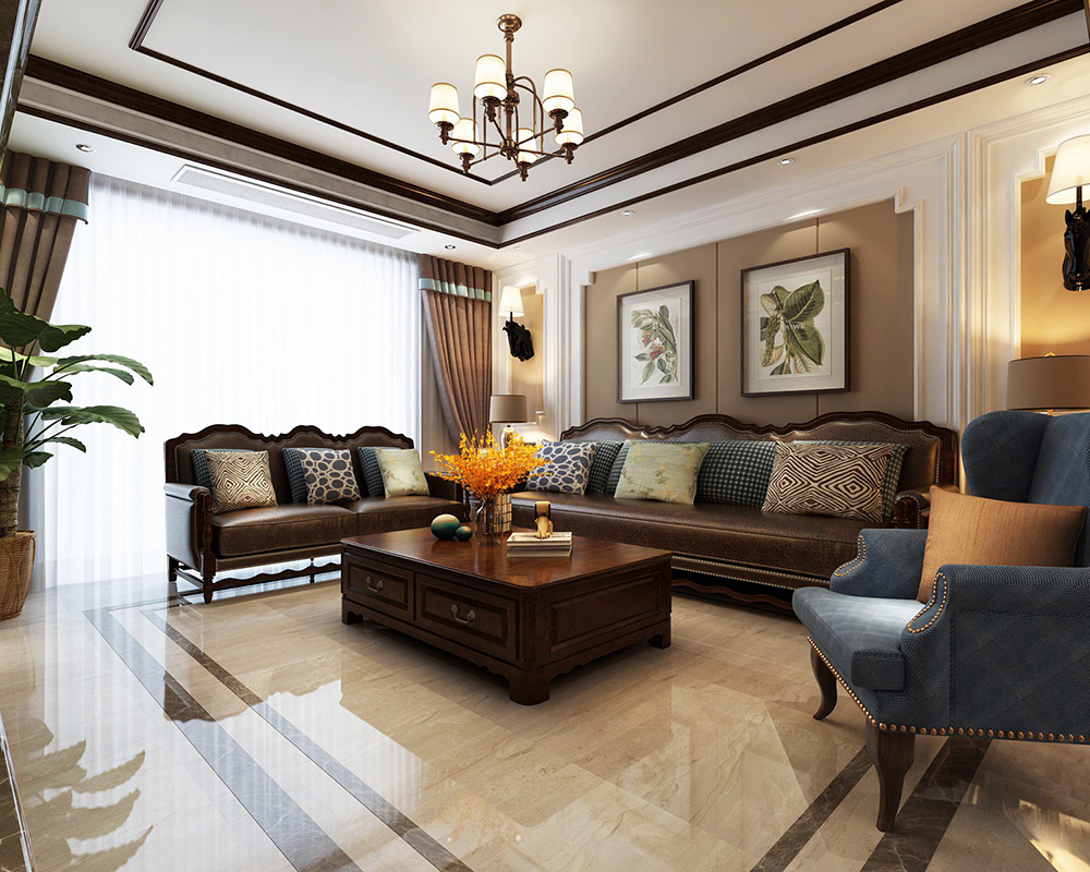 美式風格室內裝修效果圖-恒大御景半島平層280平米-室內客廳沙發