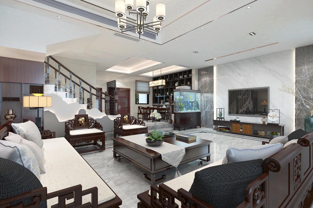 惠州301平米以上新中式風格雅居樂伯爵山室內裝修設計案例
