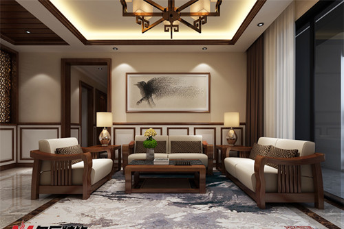 梧州市半島閣新中式風格三居室裝修案例