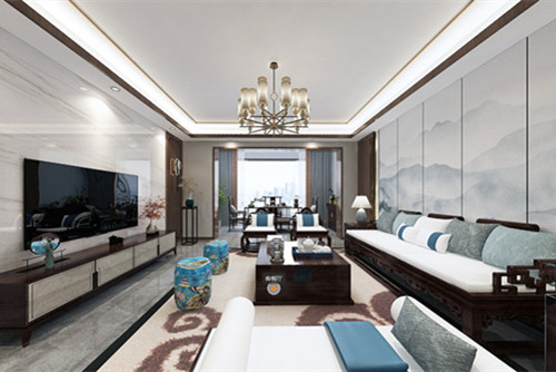 樂山市邦泰國際社區新中式風格三居室裝修案例