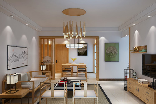 寧波市合生杭州灣國際新城新中式風格三居室裝修案例