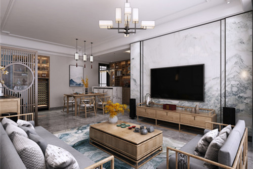 中山市民眾科爾瑪新城新中式風格三居室裝修案例