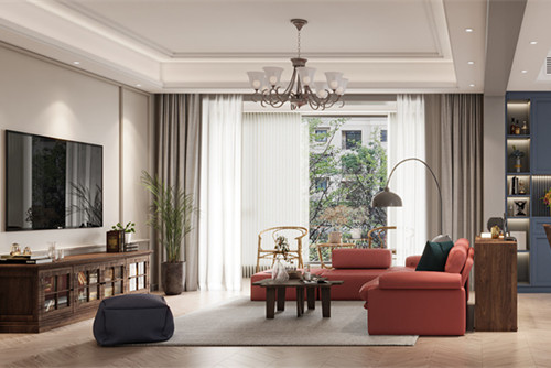 寧波市世茂世界灣二期美式風格三居室裝修案例